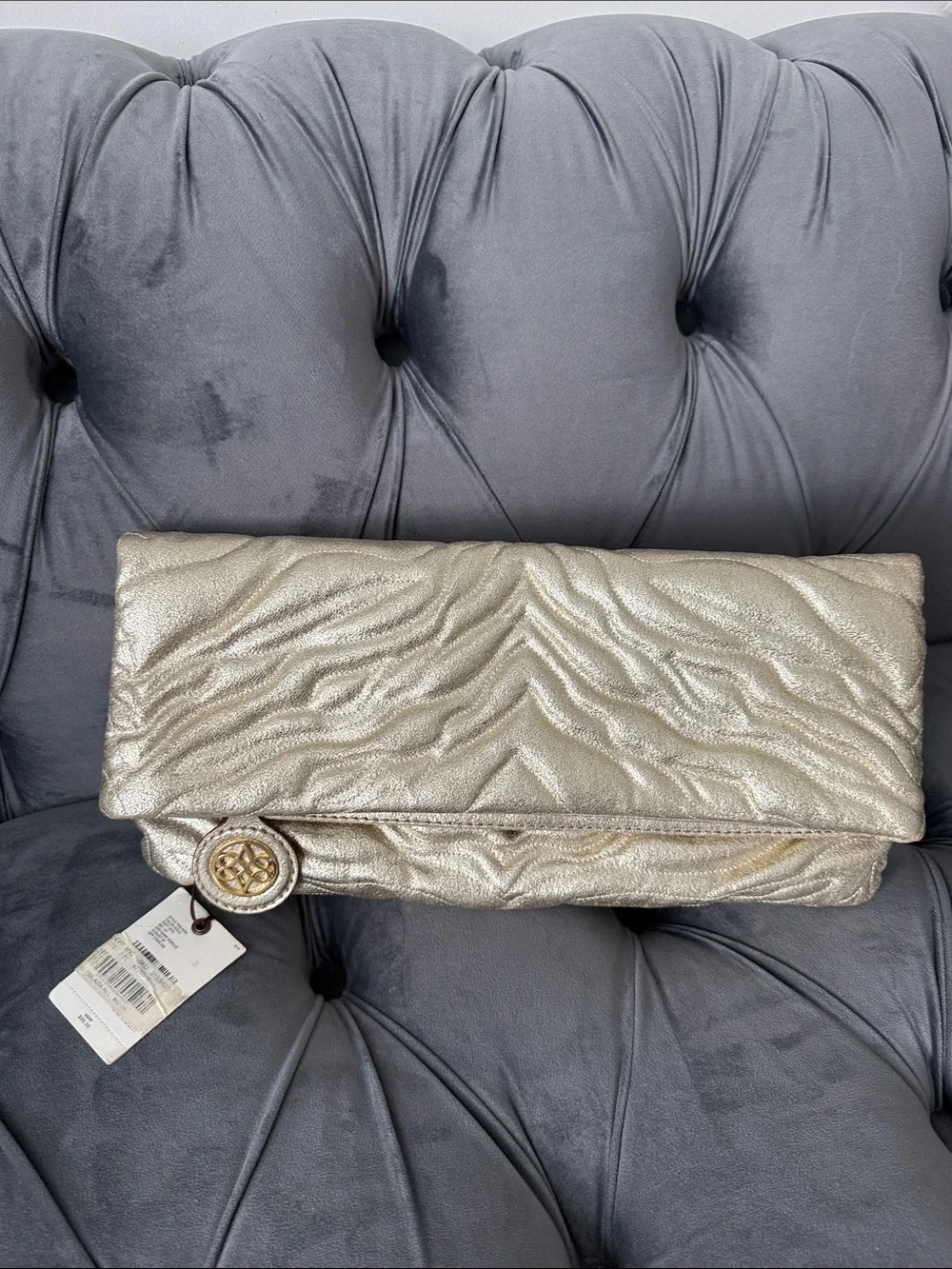 ANTONIO MELANI Metallic Gold Fold-Over Evening Clutch